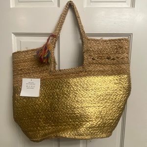 Jute & Gold Metallic Beach Bag